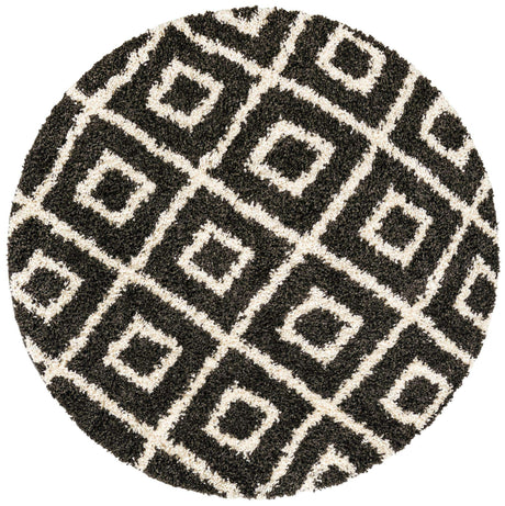 Black and White 5' 3 x 5' 3 Hygge Shag Round Area Rug Thick Soft Touch Fluffy & Plush Shaggy Pile 100% Polypropylene With Jute Backing Modern Carpet for Sale at Rug Engine