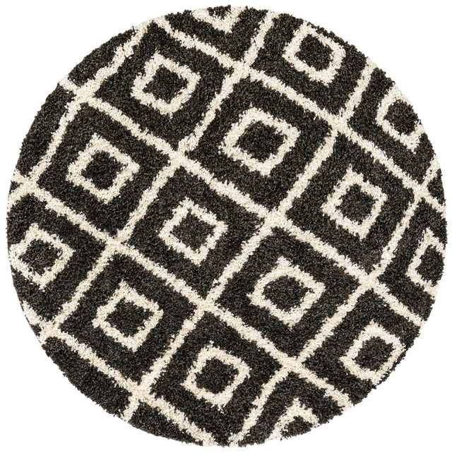 Black and White 5' 3 x 5' 3 Hygge Shag Round Area Rug Thick Soft Touch Fluffy & Plush Shaggy Pile 100% Polypropylene With Jute Backing Modern Carpet for Sale at Rug Engine