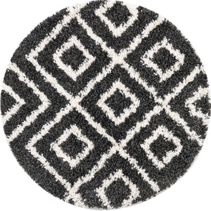 Black and White 3' 3 x 3' 3 Hygge Shag Round Area Rug Thick Soft Touch Fluffy & Plush Shaggy Pile 100% Polypropylene With Jute Backing Modern Carpet for Sale at Rug Engine