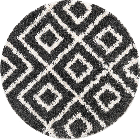 Black and White 3' 3 x 3' 3 Hygge Shag Round Area Rug Thick Soft Touch Fluffy & Plush Shaggy Pile 100% Polypropylene With Jute Backing Modern Carpet for Sale at Rug Engine