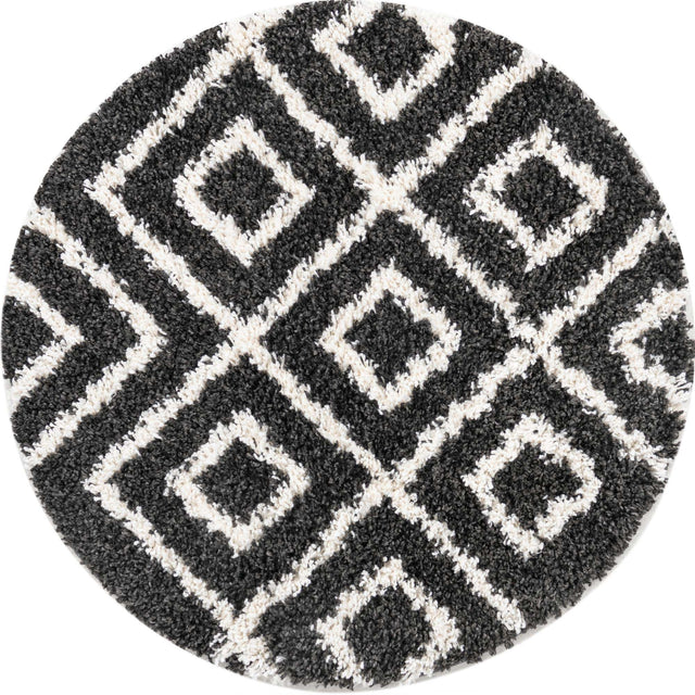Black and White 3' 3 x 3' 3 Hygge Shag Round Area Rug Thick Soft Touch Fluffy & Plush Shaggy Pile 100% Polypropylene With Jute Backing Modern Carpet for Sale at Rug Engine