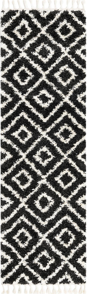 Black and White 2' 7 x 8' 2 Hygge Shag Runner Area Rug Thick Soft Touch Fluffy & Plush Shaggy Pile 100% Polypropylene With Jute Backing Modern Carpet for Sale at Rug Engine