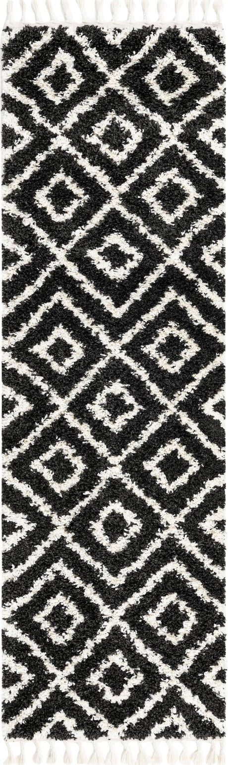 Black and White 2' 7 x 8' 2 Hygge Shag Runner Area Rug Thick Soft Touch Fluffy & Plush Shaggy Pile 100% Polypropylene With Jute Backing Modern Carpet for Sale at Rug Engine