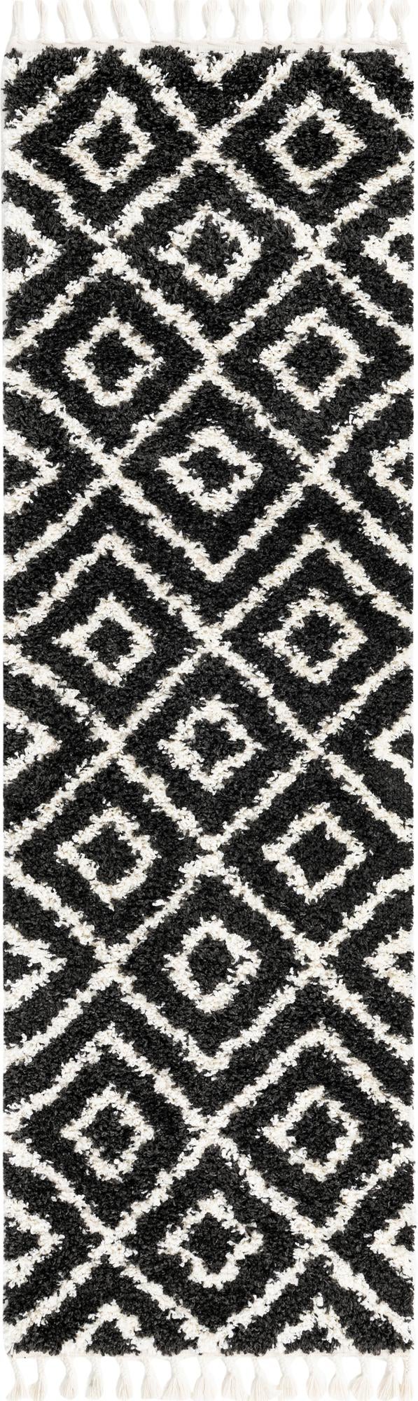 Black and White 2' 7 x 8' 2 Hygge Shag Runner Area Rug Thick Soft Touch Fluffy & Plush Shaggy Pile 100% Polypropylene With Jute Backing Modern Carpet for Sale at Rug Engine