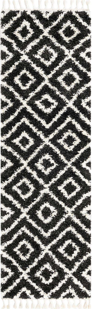 Black and White 2' 7 x 8' 2 Hygge Shag Runner Area Rug Thick Soft Touch Fluffy & Plush Shaggy Pile 100% Polypropylene With Jute Backing Modern Carpet for Sale at Rug Engine