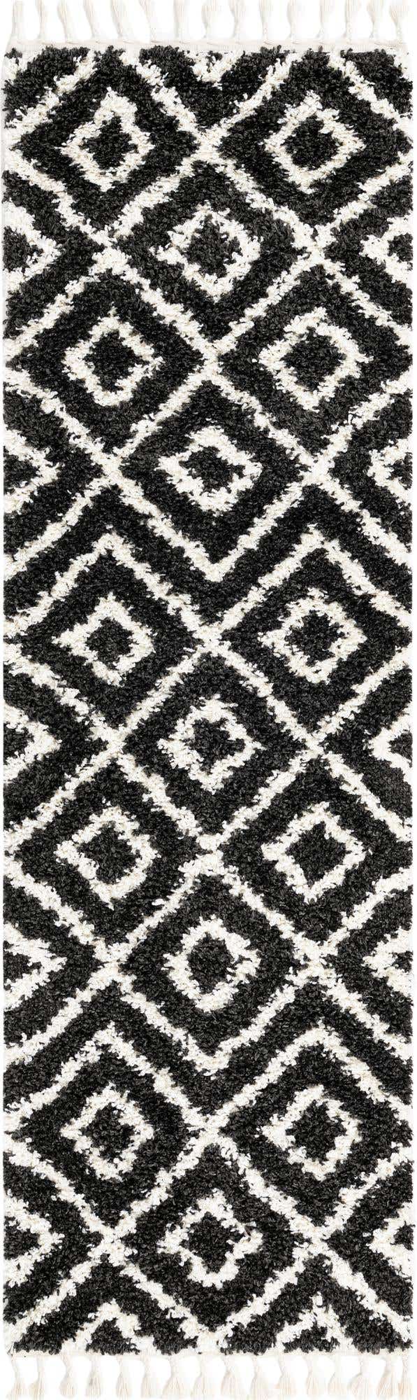 Black and White 2' 7 x 8' 2 Hygge Shag Runner Area Rug Thick Soft Touch Fluffy & Plush Shaggy Pile 100% Polypropylene With Jute Backing Modern Carpet for Sale at Rug Engine