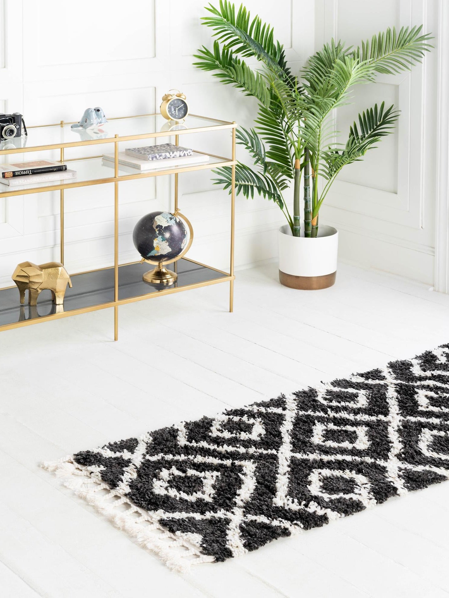 Black and White 2' 2 x 6' Hygge Shag Runner Area Rug Thick Soft Touch Fluffy & Plush Shaggy Pile 100% Polypropylene With Jute Backing Modern Carpet for Sale at Rug Engine