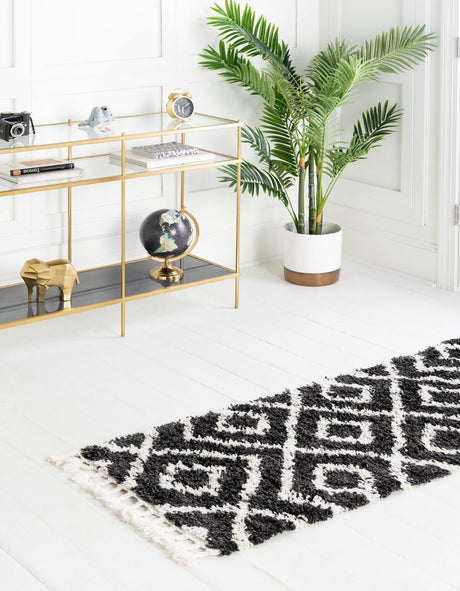 Black and White 2' 2 x 6' Hygge Shag Runner Area Rug Thick Soft Touch Fluffy & Plush Shaggy Pile 100% Polypropylene With Jute Backing Modern Carpet for Sale at Rug Engine