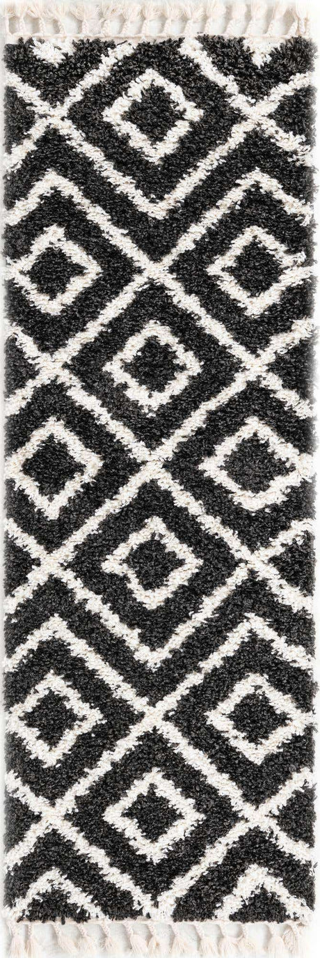 Black and White 2' 2 x 6' Hygge Shag Runner Area Rug Thick Soft Touch Fluffy & Plush Shaggy Pile 100% Polypropylene With Jute Backing Modern Carpet for Sale at Rug Engine
