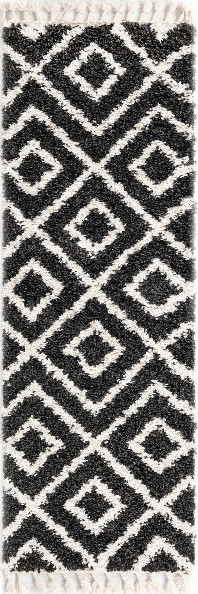 Black and White 2' 2 x 6' Hygge Shag Runner Area Rug Thick Soft Touch Fluffy & Plush Shaggy Pile 100% Polypropylene With Jute Backing Modern Carpet for Sale at Rug Engine