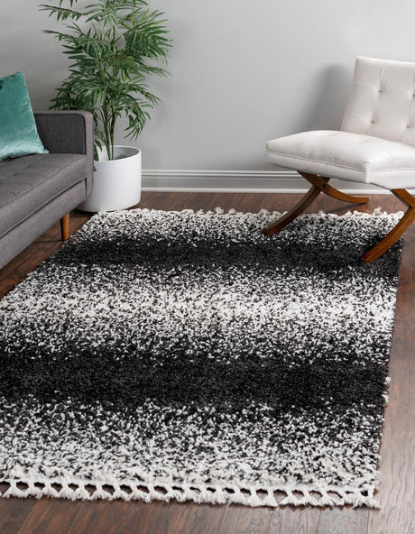 Black and White 9' x 12' Hygge Shag Rectangle Rug