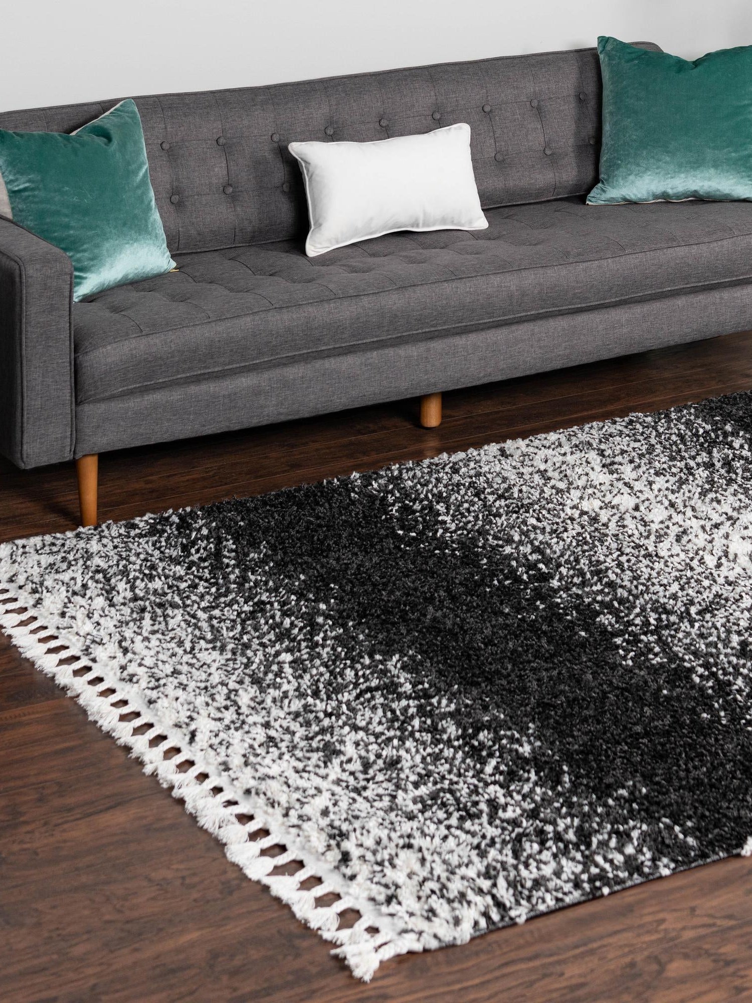 Black and White 5' 3 x 8' Hygge Shag Rectangle Area Rug Thick Soft Touch Fluffy & Plush Shaggy Pile 100% Polypropylene With Jute Backing Modern Carpet for Sale at Rug Engine