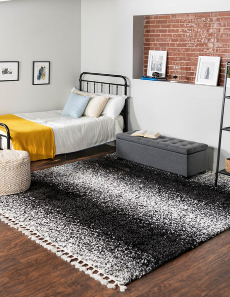 Black and White 7' 10 x 7' 10 Hygge Shag Square Area Rug Thick Soft Touch Fluffy & Plush Shaggy Pile 100% Polypropylene With Jute Backing Modern Carpet for Sale at Rug Engine