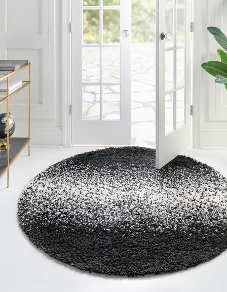 Black and White 3' 3 x 3' 3 Hygge Shag Round Area Rug Thick Soft Touch Fluffy & Plush Shaggy Pile 100% Polypropylene With Jute Backing Modern Carpet for Sale at Rug Engine