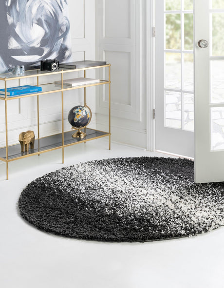 Black and White 3' 3 x 3' 3 Hygge Shag Round Area Rug Thick Soft Touch Fluffy & Plush Shaggy Pile 100% Polypropylene With Jute Backing Modern Carpet for Sale at Rug Engine