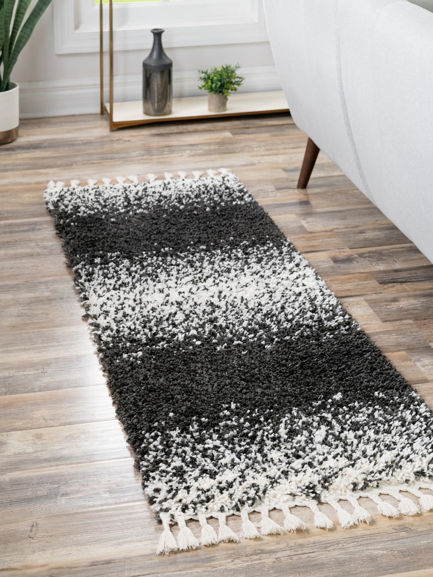 Black and White 2' 2 x 6' Hygge Shag Runner Area Rug Thick Soft Touch Fluffy & Plush Shaggy Pile 100% Polypropylene With Jute Backing Modern Carpet for Sale at Rug Engine