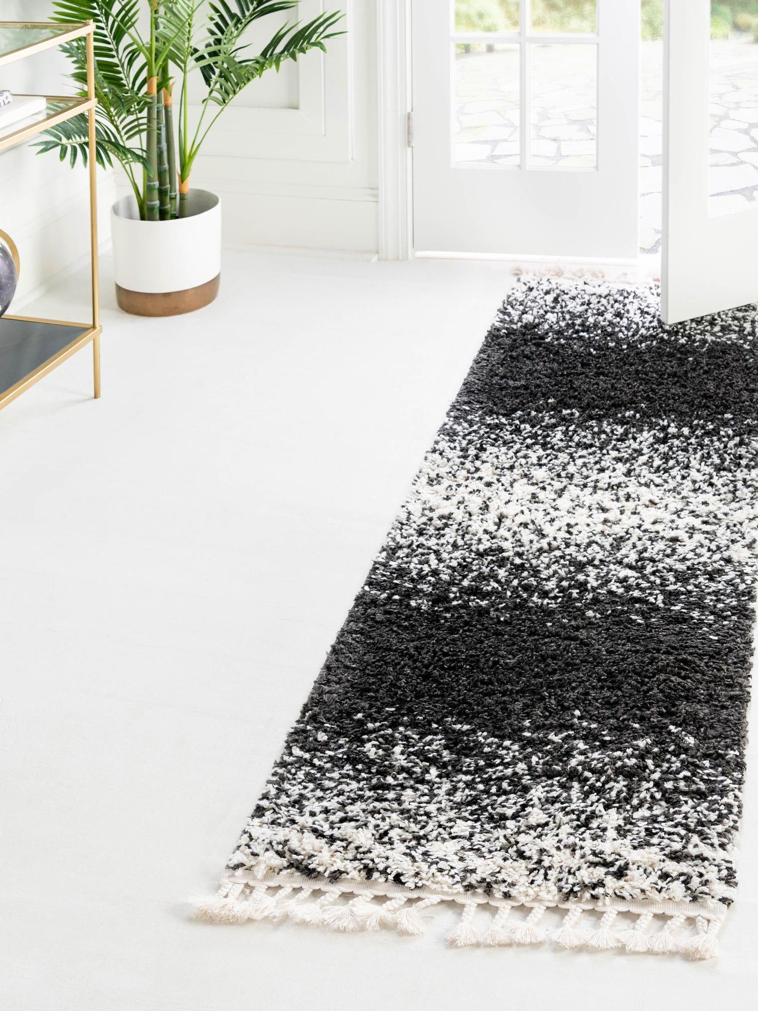 Black and White 2' 2 x 6' Hygge Shag Runner Area Rug Thick Soft Touch Fluffy & Plush Shaggy Pile 100% Polypropylene With Jute Backing Modern Carpet for Sale at Rug Engine