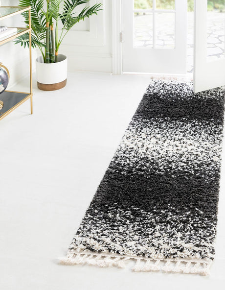 Black and White 2' 2 x 6' Hygge Shag Runner Area Rug Thick Soft Touch Fluffy & Plush Shaggy Pile 100% Polypropylene With Jute Backing Modern Carpet for Sale at Rug Engine