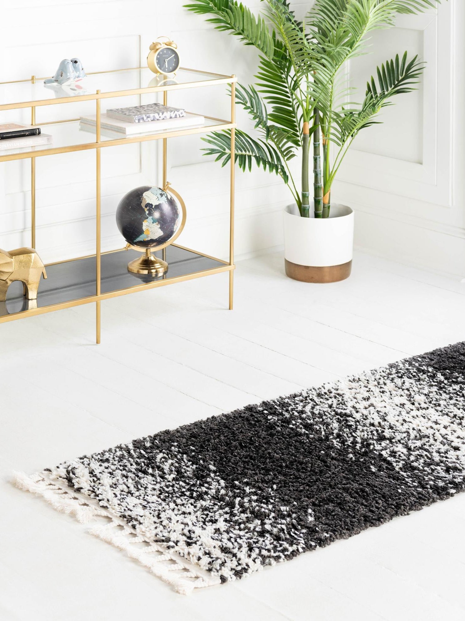 Black and White 2' 2 x 6' Hygge Shag Runner Area Rug Thick Soft Touch Fluffy & Plush Shaggy Pile 100% Polypropylene With Jute Backing Modern Carpet for Sale at Rug Engine