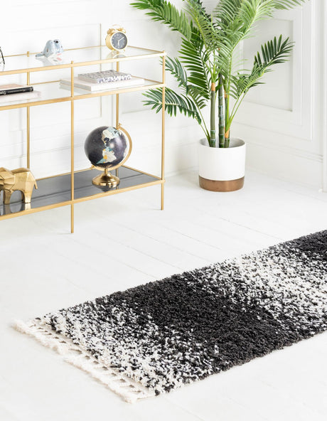 Black and White 2' 2 x 6' Hygge Shag Runner Area Rug Thick Soft Touch Fluffy & Plush Shaggy Pile 100% Polypropylene With Jute Backing Modern Carpet for Sale at Rug Engine