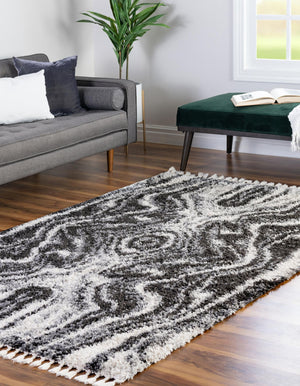 Black and White 5' 3 x 8' Hygge Shag Rectangle Area Rug Thick Soft Touch Fluffy & Plush Shaggy Pile 100% Polypropylene With Jute Backing Modern Carpet for Sale at Rug Engine