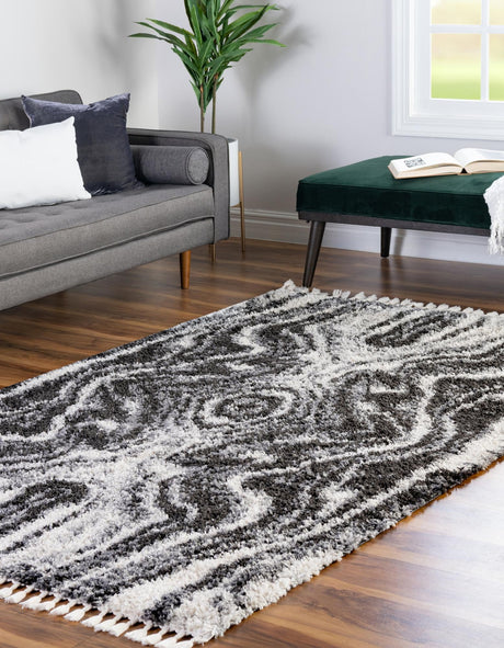 Black and White 5' 3 x 8' Hygge Shag Rectangle Area Rug Thick Soft Touch Fluffy & Plush Shaggy Pile 100% Polypropylene With Jute Backing Modern Carpet for Sale at Rug Engine