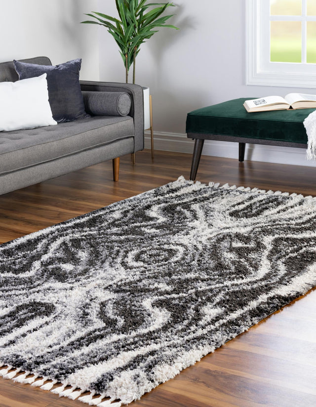 Black and White 5' 3 x 8' Hygge Shag Rectangle Area Rug Thick Soft Touch Fluffy & Plush Shaggy Pile 100% Polypropylene With Jute Backing Modern Carpet for Sale at Rug Engine
