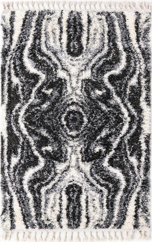Black and White 4' x 6' Hygge Shag Rectangle Area Rug Thick Soft Touch Fluffy & Plush Shaggy Pile 100% Polypropylene With Jute Backing Modern Carpet for Sale at Rug Engine