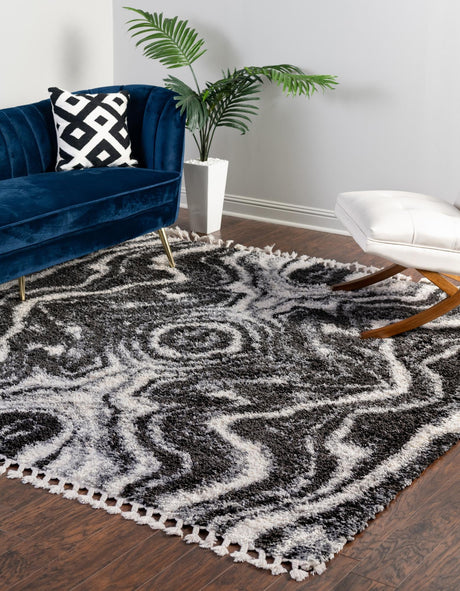 Black and White 7' 10 x 7' 10 Hygge Shag Square Area Rug Thick Soft Touch Fluffy & Plush Shaggy Pile 100% Polypropylene With Jute Backing Modern Carpet for Sale at Rug Engine