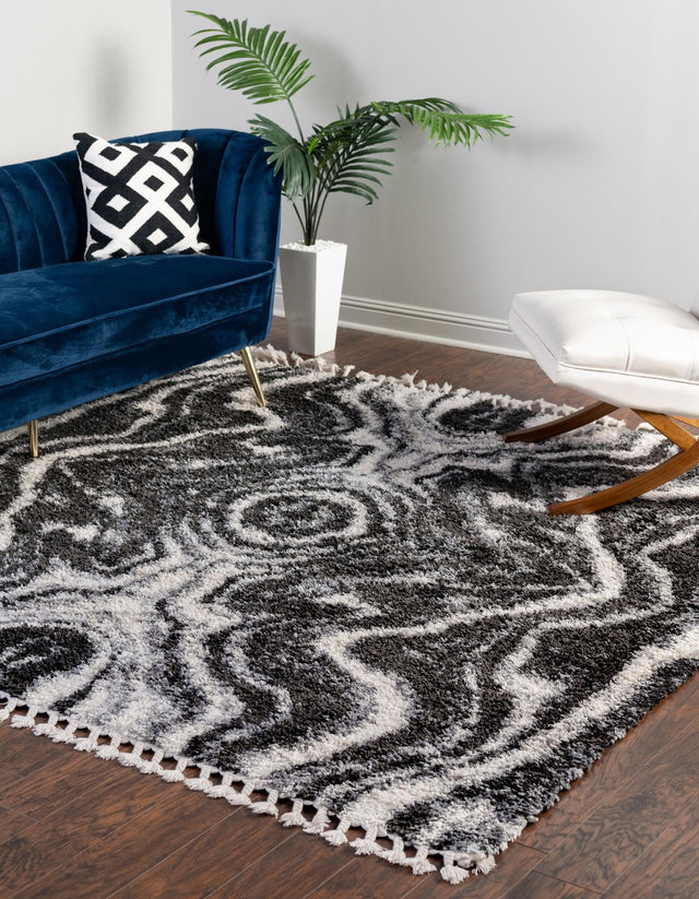 Black and White 7' 10 x 7' 10 Hygge Shag Square Area Rug Thick Soft Touch Fluffy & Plush Shaggy Pile 100% Polypropylene With Jute Backing Modern Carpet for Sale at Rug Engine