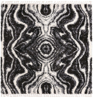 Black and White 7' 10 x 7' 10 Hygge Shag Square Area Rug Thick Soft Touch Fluffy & Plush Shaggy Pile 100% Polypropylene With Jute Backing Modern Carpet for Sale at Rug Engine