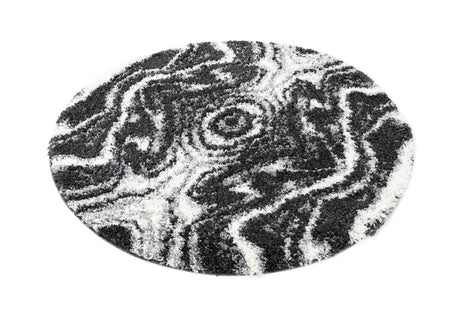 Black and White 5' 3 x 5' 3 Hygge Shag Round Area Rug Thick Soft Touch Fluffy & Plush Shaggy Pile 100% Polypropylene With Jute Backing Modern Carpet for Sale at Rug Engine