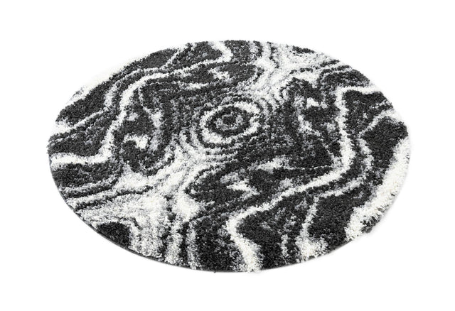 Black and White 5' 3 x 5' 3 Hygge Shag Round Area Rug Thick Soft Touch Fluffy & Plush Shaggy Pile 100% Polypropylene With Jute Backing Modern Carpet for Sale at Rug Engine