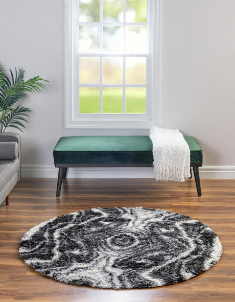 Black and White 5' 3 x 5' 3 Hygge Shag Round Area Rug Thick Soft Touch Fluffy & Plush Shaggy Pile 100% Polypropylene With Jute Backing Modern Carpet for Sale at Rug Engine