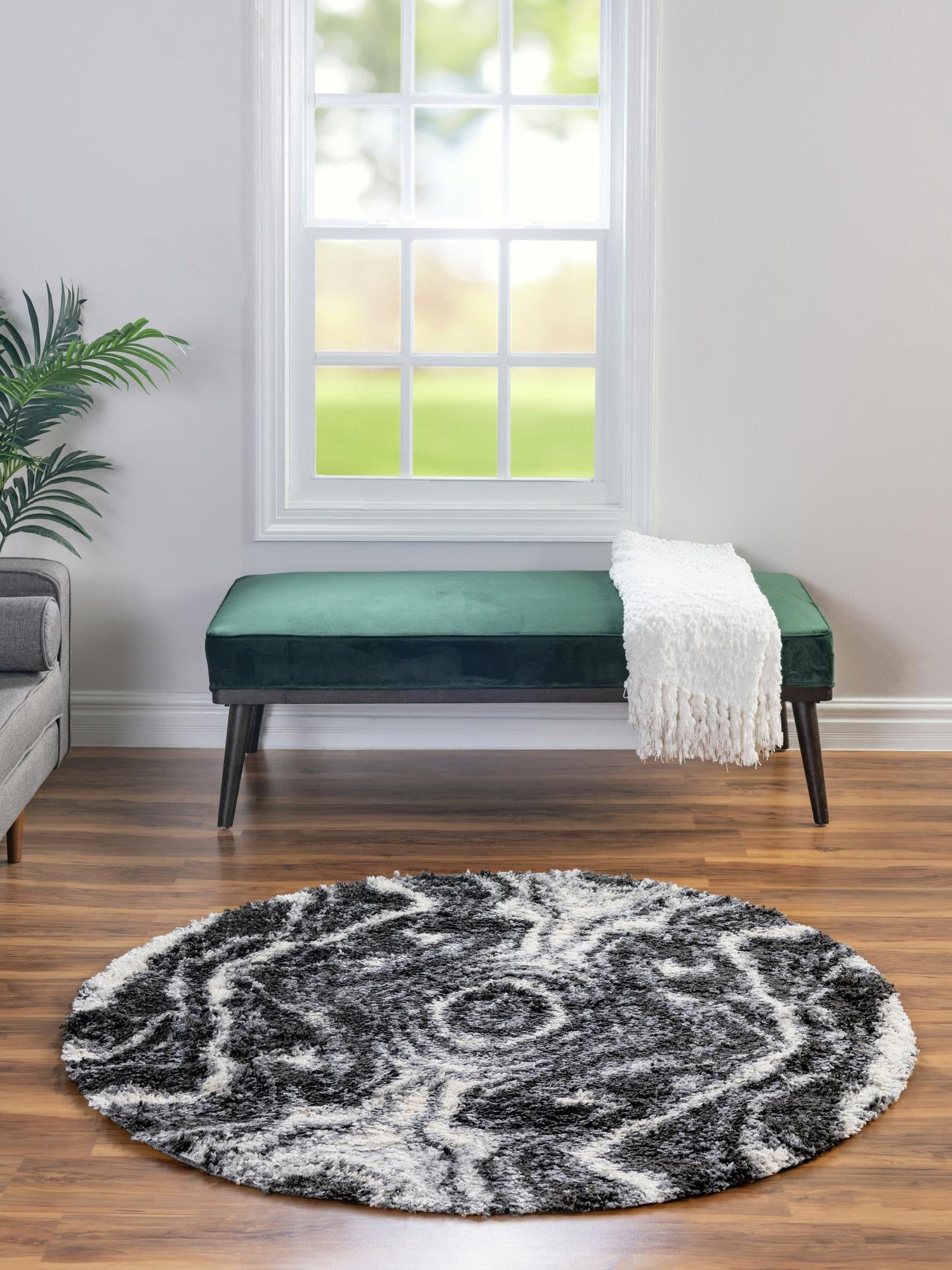Black and White 3' 3 x 3' 3 Hygge Shag Round Area Rug Thick Soft Touch Fluffy & Plush Shaggy Pile 100% Polypropylene With Jute Backing Modern Carpet for Sale at Rug Engine