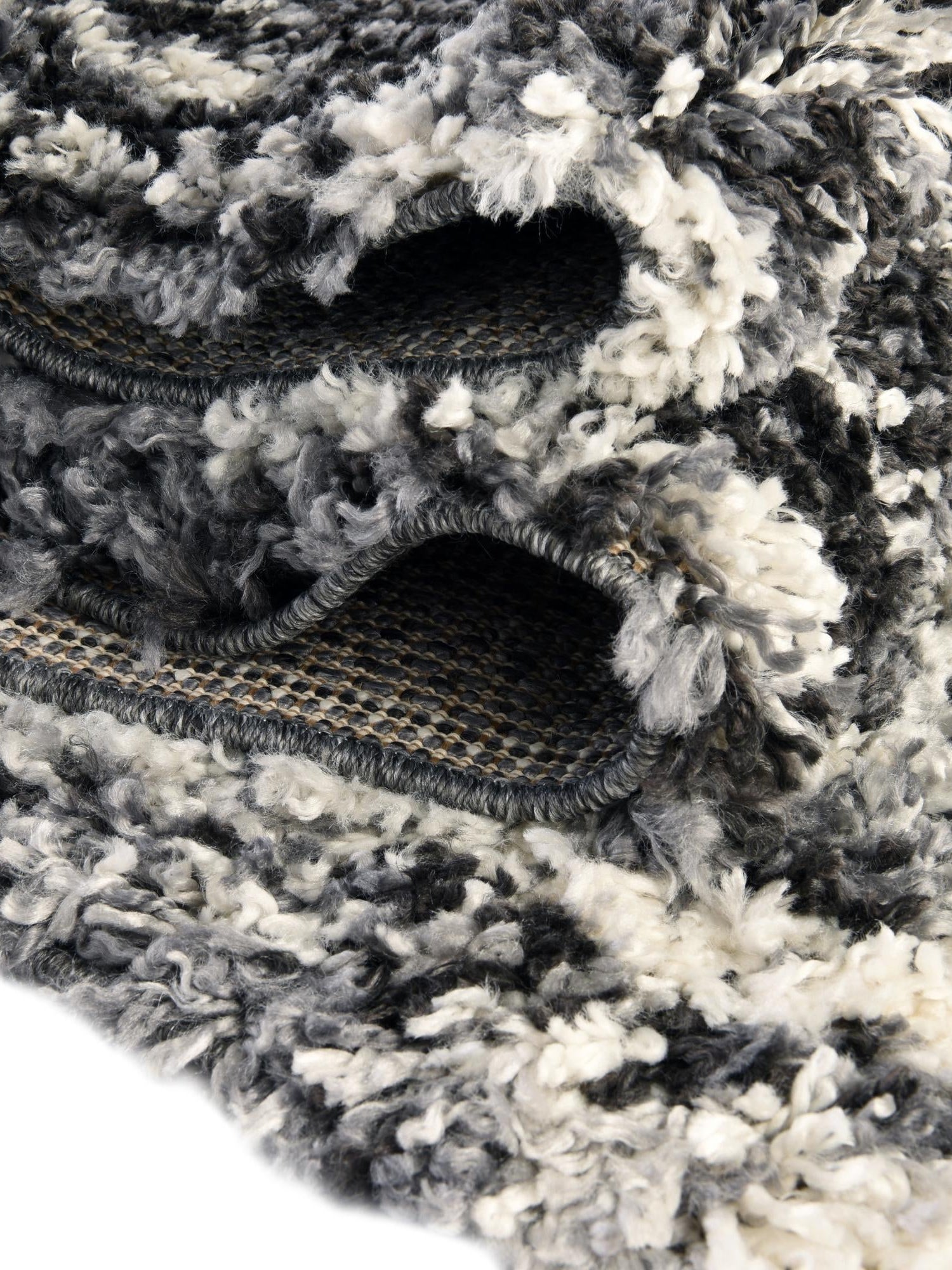 Black and White 3' 3 x 3' 3 Hygge Shag Round Area Rug Thick Soft Touch Fluffy & Plush Shaggy Pile 100% Polypropylene With Jute Backing Modern Carpet for Sale at Rug Engine