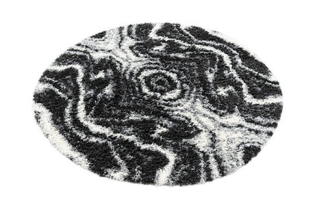 Black and White 5' 3 x 5' 3 Hygge Shag Round Area Rug Thick Soft Touch Fluffy & Plush Shaggy Pile 100% Polypropylene With Jute Backing Modern Carpet for Sale at Rug Engine