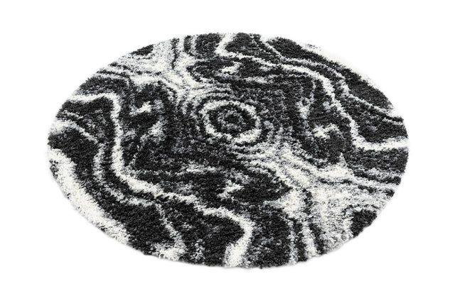 Black and White 5' 3 x 5' 3 Hygge Shag Round Area Rug Thick Soft Touch Fluffy & Plush Shaggy Pile 100% Polypropylene With Jute Backing Modern Carpet for Sale at Rug Engine