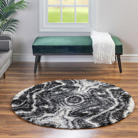Black and White 5' 3 x 5' 3 Hygge Shag Round Area Rug Thick Soft Touch Fluffy & Plush Shaggy Pile 100% Polypropylene With Jute Backing Modern Carpet for Sale at Rug Engine