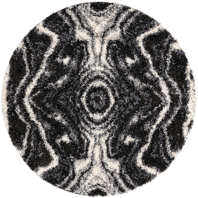 Black and White 5' 3 x 5' 3 Hygge Shag Round Area Rug Thick Soft Touch Fluffy & Plush Shaggy Pile 100% Polypropylene With Jute Backing Modern Carpet for Sale at Rug Engine