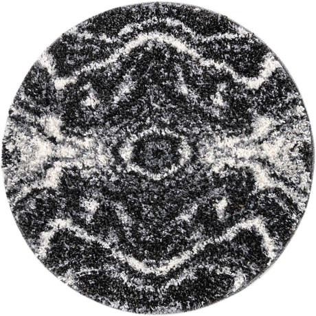 Black and White 3' 3 x 3' 3 Hygge Shag Round Area Rug Thick Soft Touch Fluffy & Plush Shaggy Pile 100% Polypropylene With Jute Backing Modern Carpet for Sale at Rug Engine