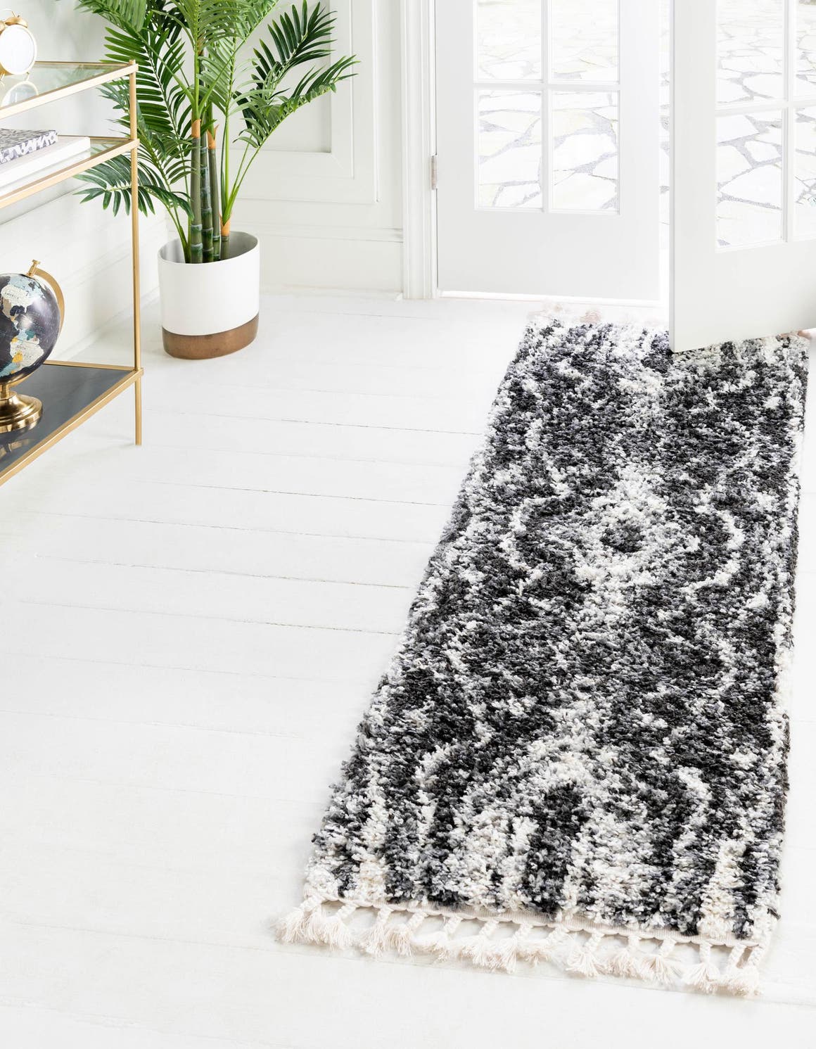 Black and White 2' 7 x 8' 2 Hygge Shag Runner Area Rug Thick Soft Touch Fluffy & Plush Shaggy Pile 100% Polypropylene With Jute Backing Modern Carpet for Sale at Rug Engine