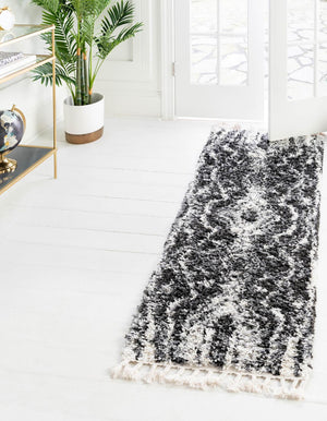 Black and White 2' 7 x 8' 2 Hygge Shag Runner Area Rug Thick Soft Touch Fluffy & Plush Shaggy Pile 100% Polypropylene With Jute Backing Modern Carpet for Sale at Rug Engine