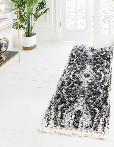 Black and White 2' 7 x 8' 2 Hygge Shag Runner Area Rug Thick Soft Touch Fluffy & Plush Shaggy Pile 100% Polypropylene With Jute Backing Modern Carpet for Sale at Rug Engine