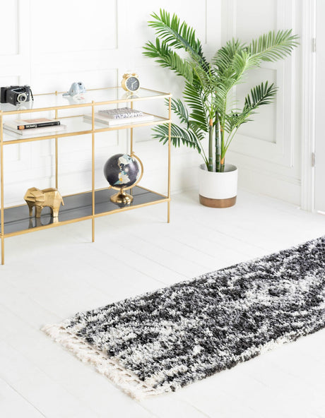 Black and White 2' 2 x 6' Hygge Shag Runner Area Rug Thick Soft Touch Fluffy & Plush Shaggy Pile 100% Polypropylene With Jute Backing Modern Carpet for Sale at Rug Engine
