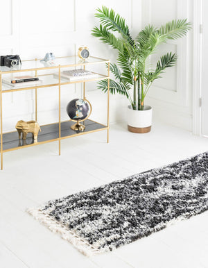 Black and White 2' 7 x 8' 2 Hygge Shag Runner Area Rug Thick Soft Touch Fluffy & Plush Shaggy Pile 100% Polypropylene With Jute Backing Modern Carpet for Sale at Rug Engine