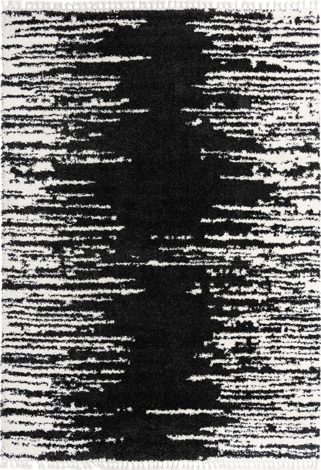 Black and White 10' x 14' Serenity Shag Rectangle Area Rug Thick Soft Touch Fluffy & Plush Shaggy Pile