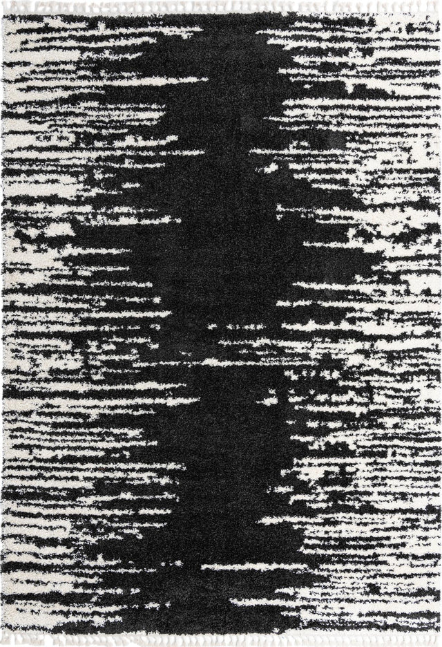 Black and White 10' x 14' Serenity Shag Rectangle Area Rug Thick Soft Touch Fluffy & Plush Shaggy Pile