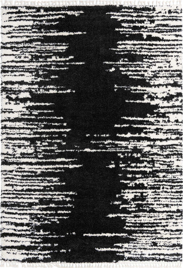 Black and White 10' x 14' Serenity Shag Rectangle Area Rug Thick Soft Touch Fluffy & Plush Shaggy Pile