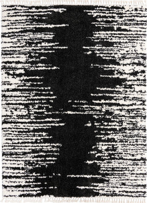 Black and White 9' x 12' Serenity Shag Rectangle Area Rug Thick Soft Touch Fluffy & Plush Shaggy Pile